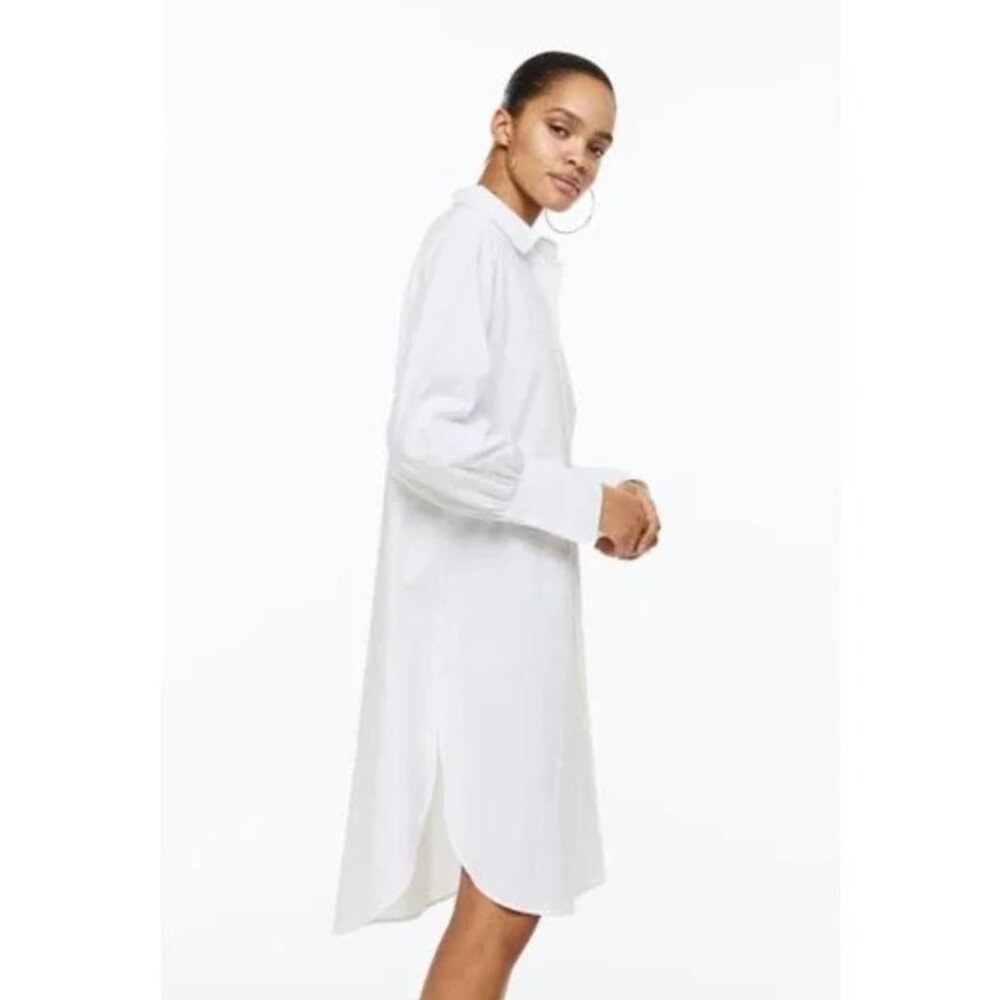 NWT H&M EUC Oversized Button Down Shirt Dress White Size S
